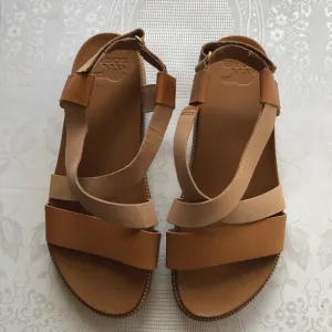 Sorel Roaming Criss Cross Sandals Brown/Tan Leather Open-Toe Shoes Size 10.5