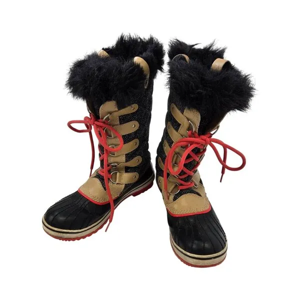 Sorel Tofino Waterproof Faux Leather &amp; Fur Lace Up Boots Size 8