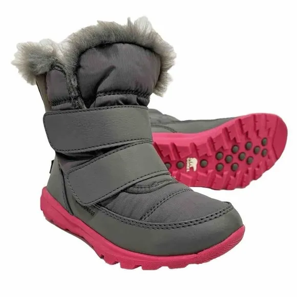 SOREL Whitney II Strap Waterproof Boots Size 12 Gray Pink Winter Faux Fur Lining