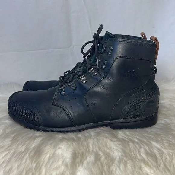 Sorel Ankeny Black Leather Mid Rise Hiking Boots Sz 11