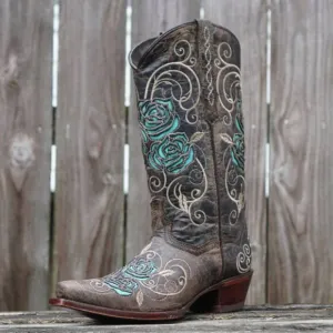 Soto Boots Turquoise Rose Inlayed Western Cowgirl Boots Women's Size 9