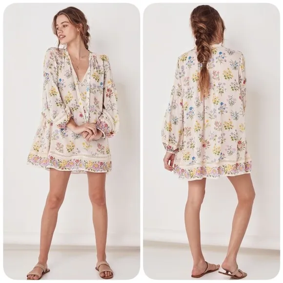 Spell &amp; the Gypsy Collective Gardenia Posy Long Sleeve Mini Dress size medium