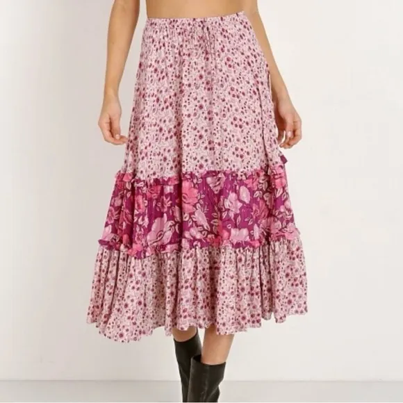 Spell &amp; The Gypsy Winona Midi Skirt in Berry Size Medium