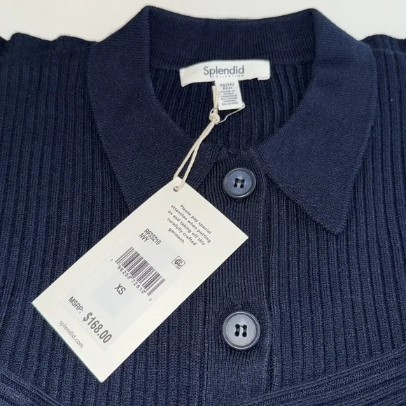 Splendid Navy Ribbed Button-Up Cardigan - XS