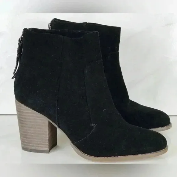 Splendid Women’s Black Suede Stacked Block Heel Booties Boots Shoes Size 7.5