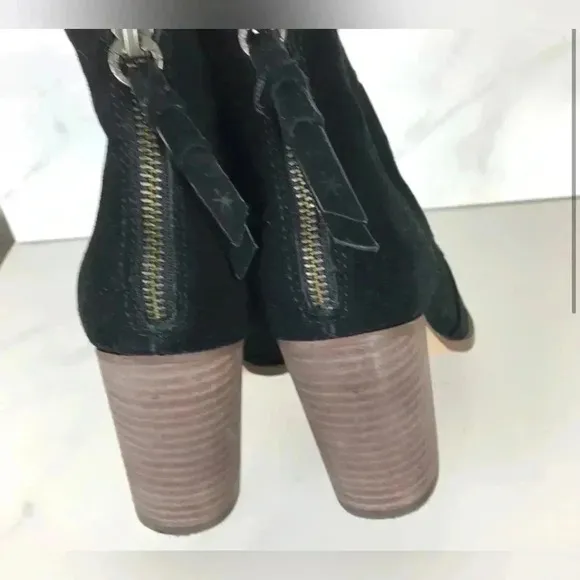 Splendid Women’s Black Suede Stacked Block Heel Booties Boots Shoes Size 7.5
