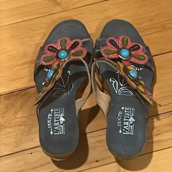 Spring Step L'Artiste Sandals Womens Heels Bari Leather Slides Floral Multi 42