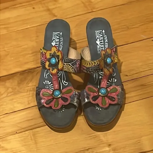 Spring Step L'Artiste Sandals Womens Heels Bari Leather Slides Floral Multi 42