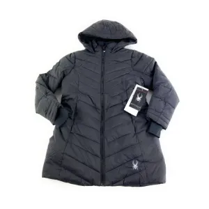 Spyder Youth Girl's Boundless Long Black Hooded Puffer Winter Jacket Size Medium