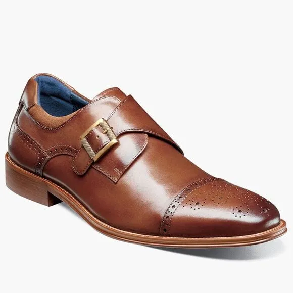 Stacy Adams Mathis Modified Cap Toe Monk Strap Leather Dress Shoes Men’s 9.5M