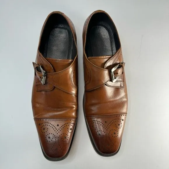 Stacy Adams Mathis Modified Cap Toe Monk Strap Leather Dress Shoes Men’s 9.5M