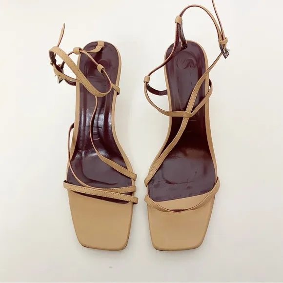 Staud Gita Leather Sandals Kitten Heels