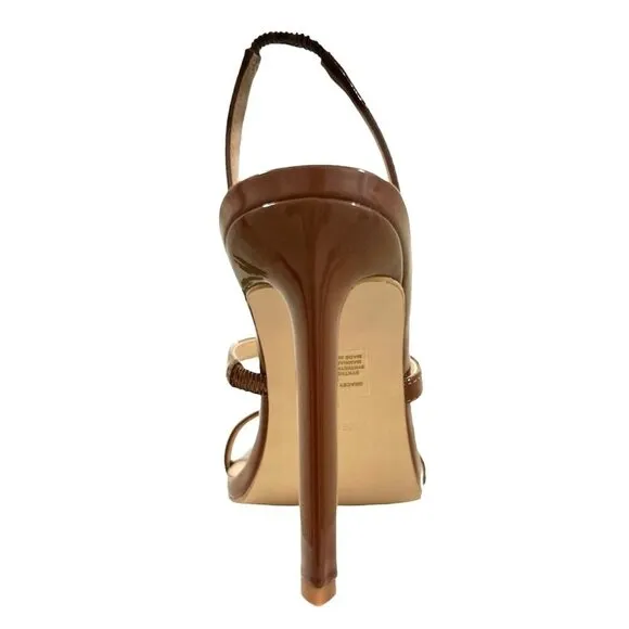 STEVE MADDEN GRACEY Women's Strappy Slingback Heeled Sandals Cognac Patent