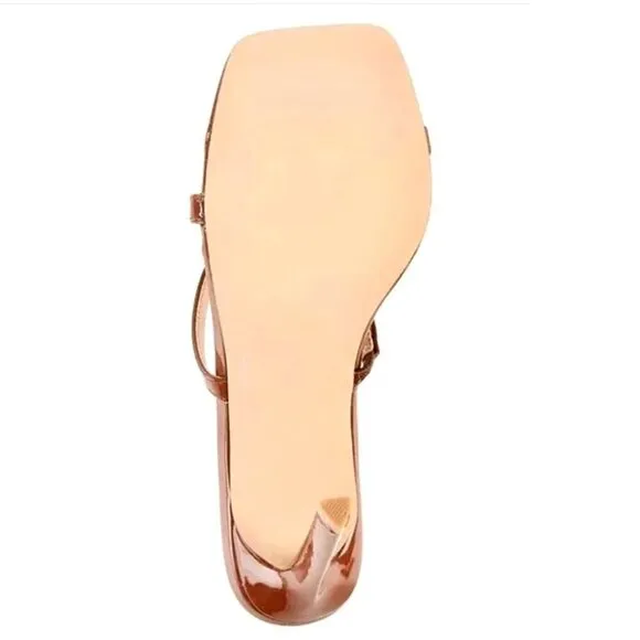 STEVE MADDEN GRACEY Women's Strappy Slingback Heeled Sandals Cognac Patent