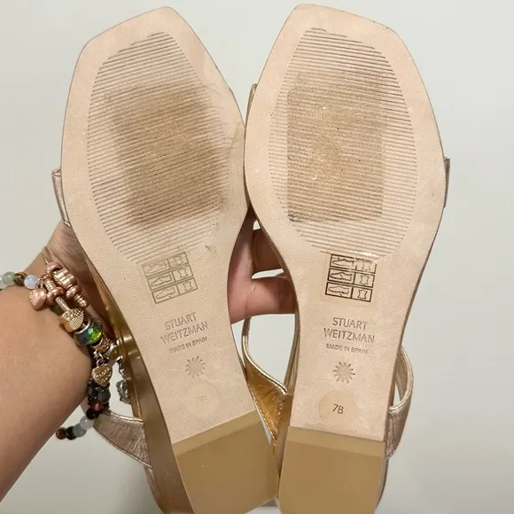 🌹STUART WEITZMAN🌹 Aleena Metallic Leather Wedge Sandals Size: 7B