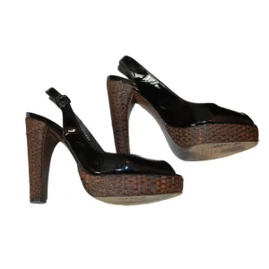 STUART WEITZMAN Black Patent Leather Platform Slingback Sandals Heels Size 5M