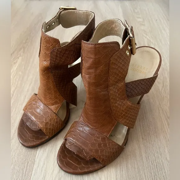 Stuart Weitzman Brown Safety Toffee King Cobra Sandals