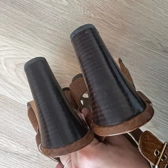 Stuart Weitzman Brown Safety Toffee King Cobra Sandals