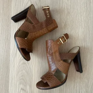 Stuart Weitzman Brown Safety Toffee King Cobra Sandals