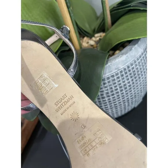 Stuart Weitzman Starla 80 Strappy Leather Sandal Gunmetal Womens Size 9