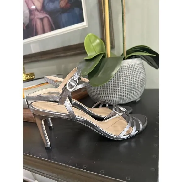 Stuart Weitzman Starla 80 Strappy Leather Sandal Gunmetal Womens Size 9