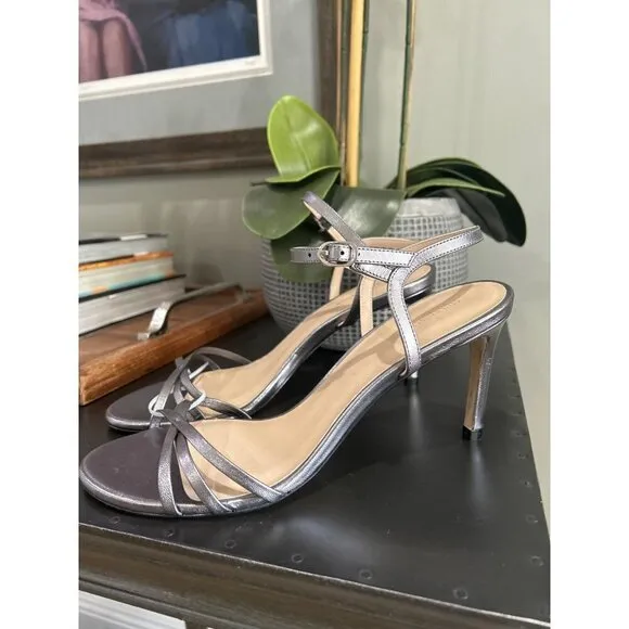 Stuart Weitzman Starla 80 Strappy Leather Sandal Gunmetal Womens Size 9