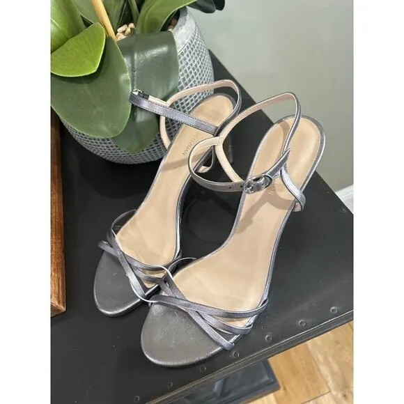 Stuart Weitzman Starla 80 Strappy Leather Sandal Gunmetal Womens Size 9