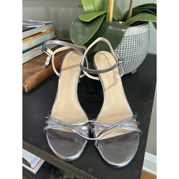 Stuart Weitzman Starla 80 Strappy Leather Sandal Gunmetal Womens Size 9