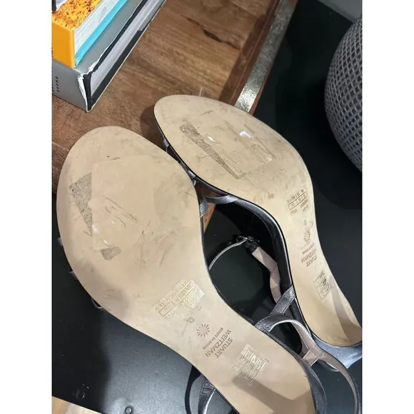 Stuart Weitzman Starla 80 Strappy Leather Sandal Gunmetal Womens Size 9