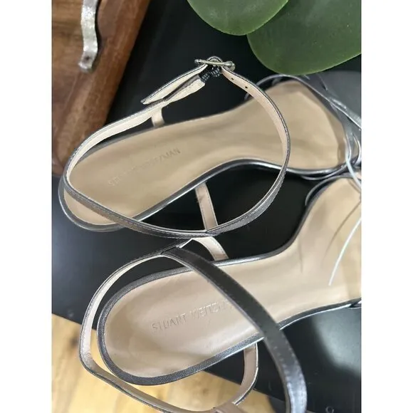 Stuart Weitzman Starla 80 Strappy Leather Sandal Gunmetal Womens Size 9