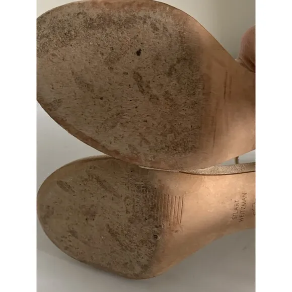 Stuart Weitzman Sz 9 More Pearls Suede Nude Tan Bisque Beige Shoe Sandals Heels