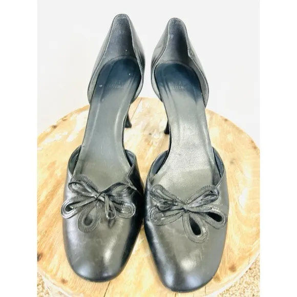 Stuart Weitzman Women's Black‎ Suede Point Toe  Bowtie 3 &quot; Heals Size 9.5 Pin Up