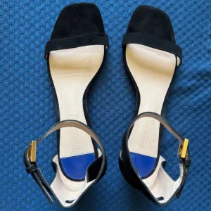 Stuart Weitzman Women's Black Suede Sandals With Lucite Heels Size 10.5