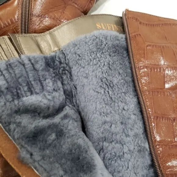 Sufinna Croc Embossed Faux Fur lining Tall Boots Size 36