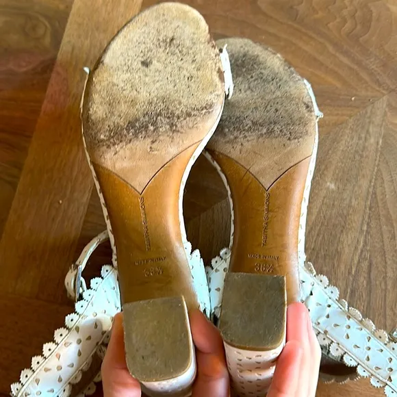 Tabitha Simmons Leticia White Perforate Leather Eyelet Sandals, Size 38.5/7.5