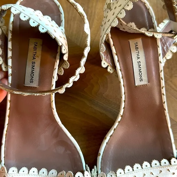 Tabitha Simmons Leticia White Perforate Leather Eyelet Sandals, Size 38.5/7.5