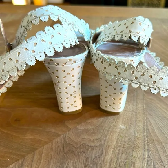 Tabitha Simmons Leticia White Perforate Leather Eyelet Sandals, Size 38.5/7.5