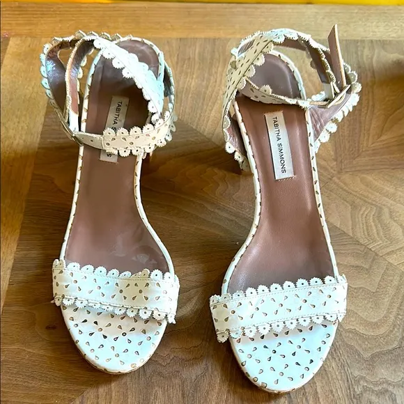 Tabitha Simmons Leticia White Perforate Leather Eyelet Sandals, Size 38.5/7.5