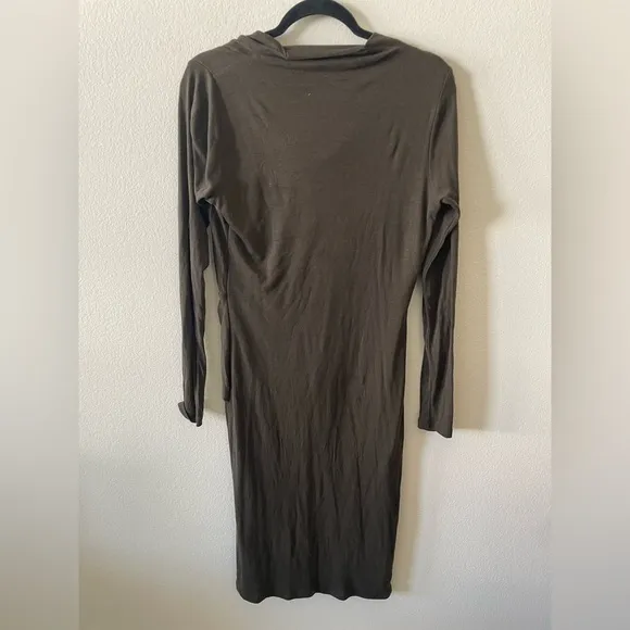 Ted Baker olive green long sleeve cinched midi dress