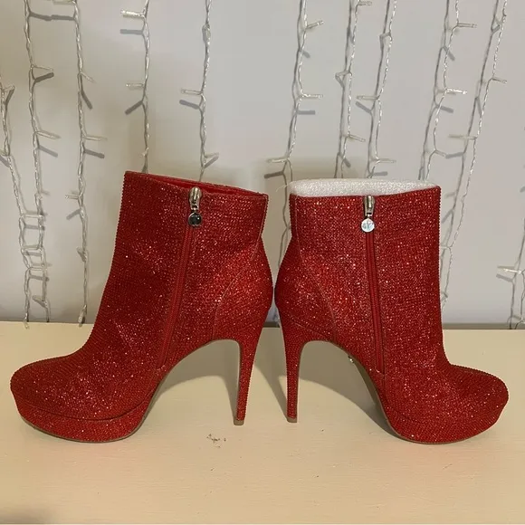 Thalia Sodi Chiara Red Rhinestone Ankle Boots