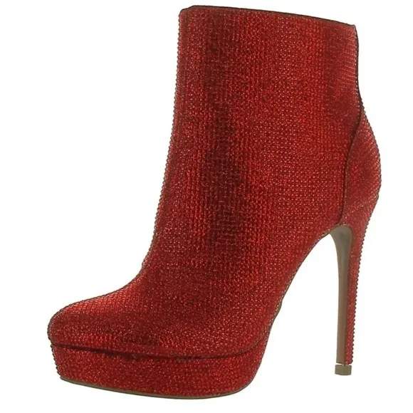 Thalia Sodi Chiara Red Rhinestone Ankle Boots