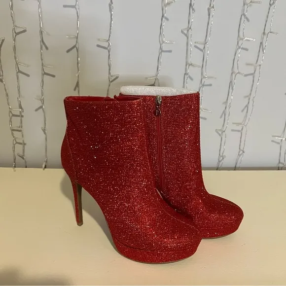 Thalia Sodi Chiara Red Rhinestone Ankle Boots