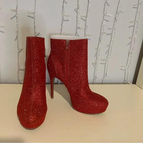 Thalia Sodi Chiara Red Rhinestone Ankle Boots