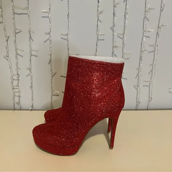 Thalia Sodi Chiara Red Rhinestone Ankle Boots
