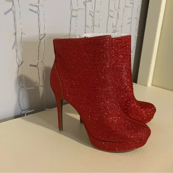 Thalia Sodi Chiara Red Rhinestone Ankle Boots