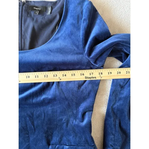 Theory Velvet Dress Long Sleeve Party Cocktail Elegant Blue Size 8