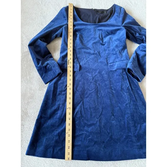 Theory Velvet Dress Long Sleeve Party Cocktail Elegant Blue Size 8
