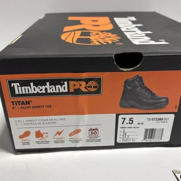 Timberland Pro Women’s Titan 6”, Black Alloy Toe Work Boots, Size 7.5 M