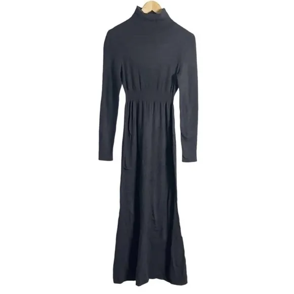 Toccin Ribbed Turtleneck Sweater Dress Midi Long Sleeve in Gray/Black Knit Small