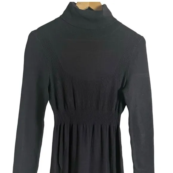 Toccin Ribbed Turtleneck Sweater Dress Midi Long Sleeve in Gray/Black Knit Small